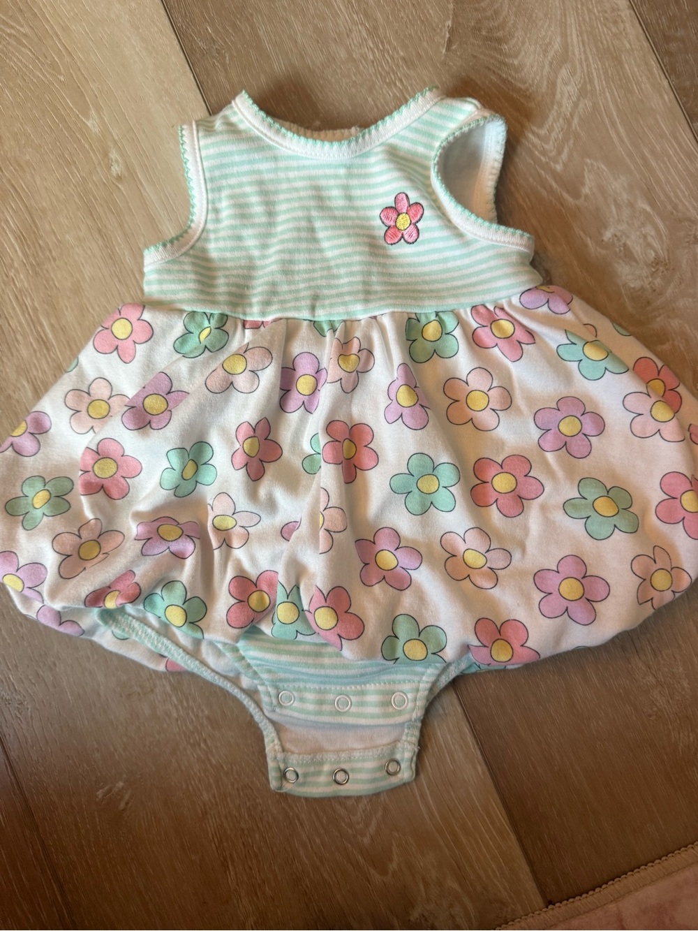 Little Me Mint Striped Floral Bubble Romper